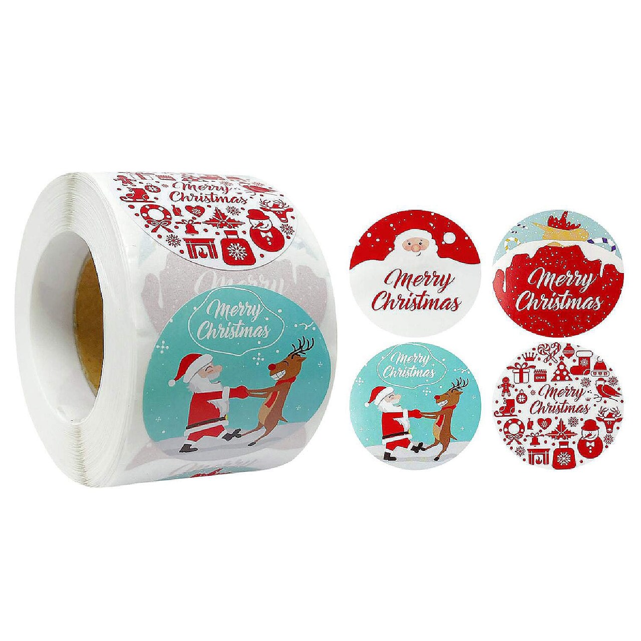 Wrapables Christmas Stickers Label Roll Holiday Stickers 500 Pc Red & White